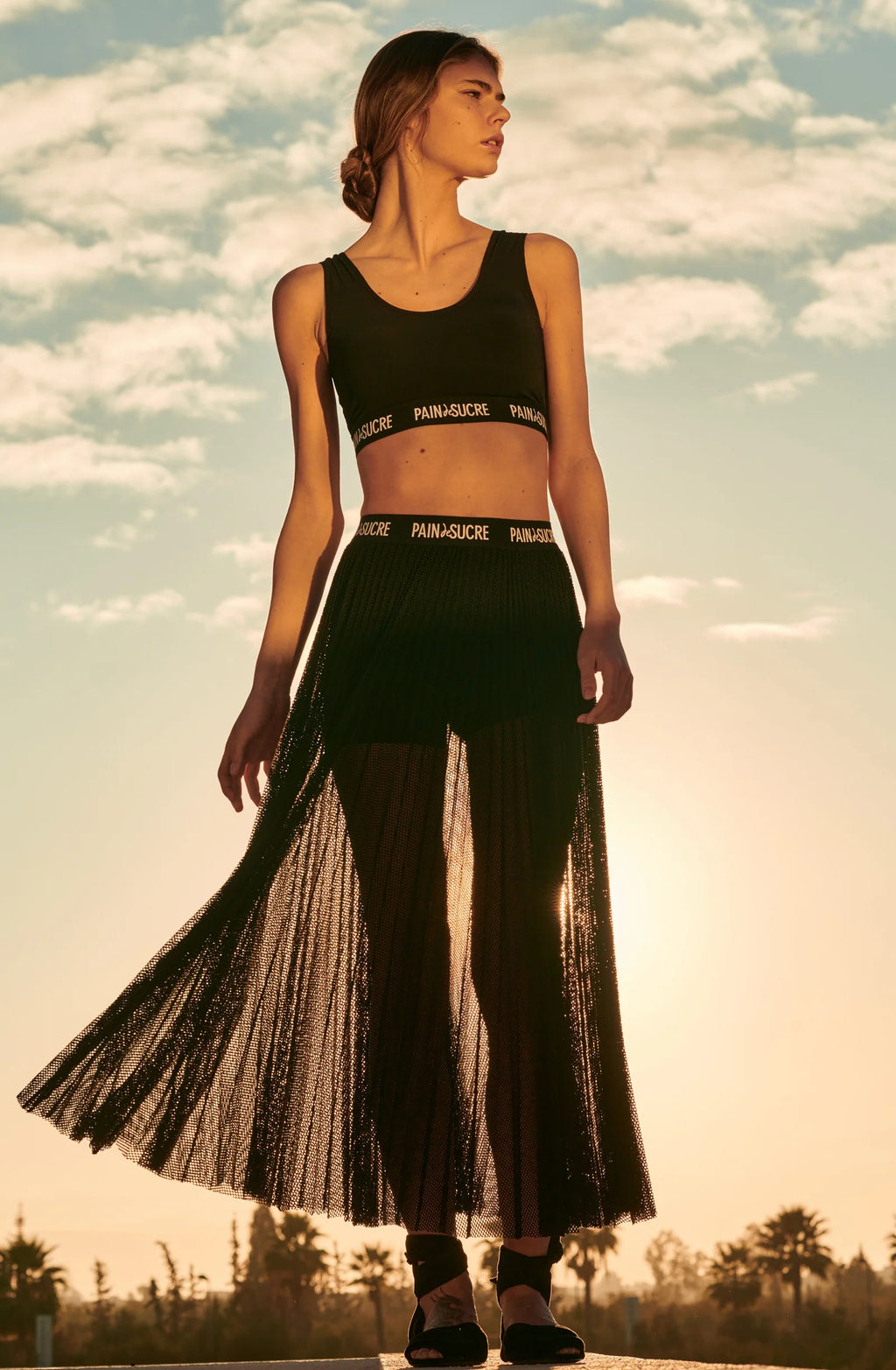 jann Black pleated maxi skirt
