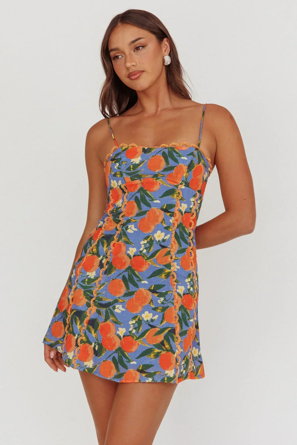 Mini-robe Chamberlain à bord festonné orange vif
