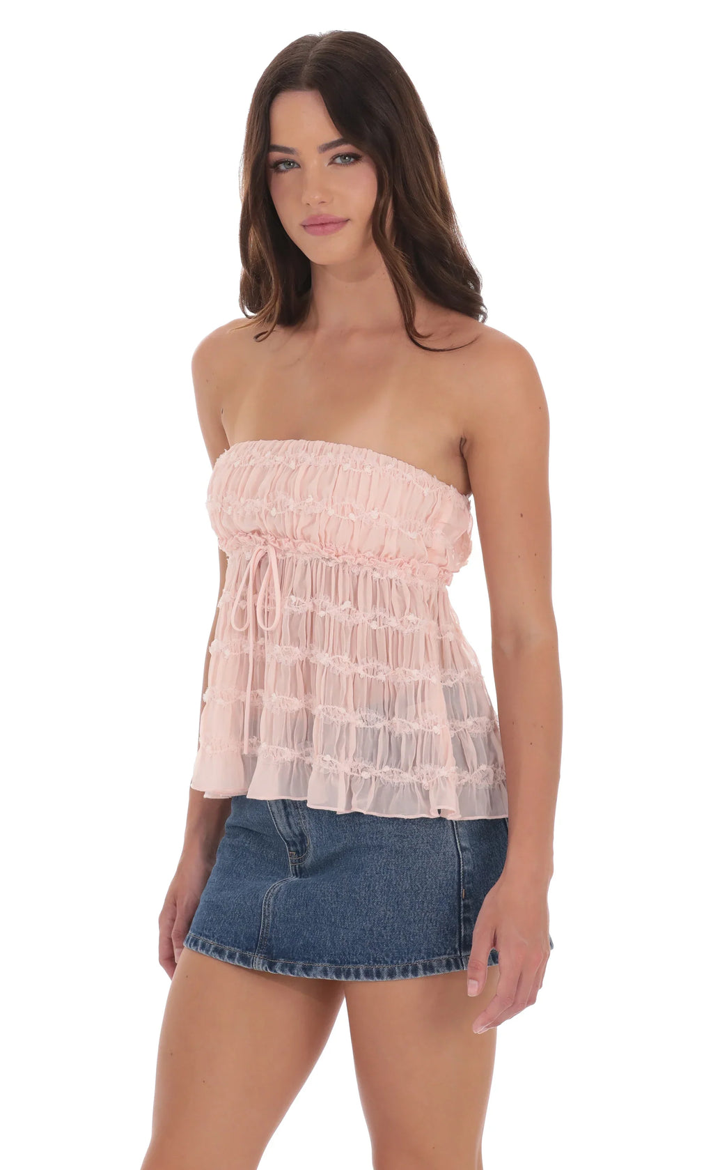 Haut bustier babydoll smocké rose