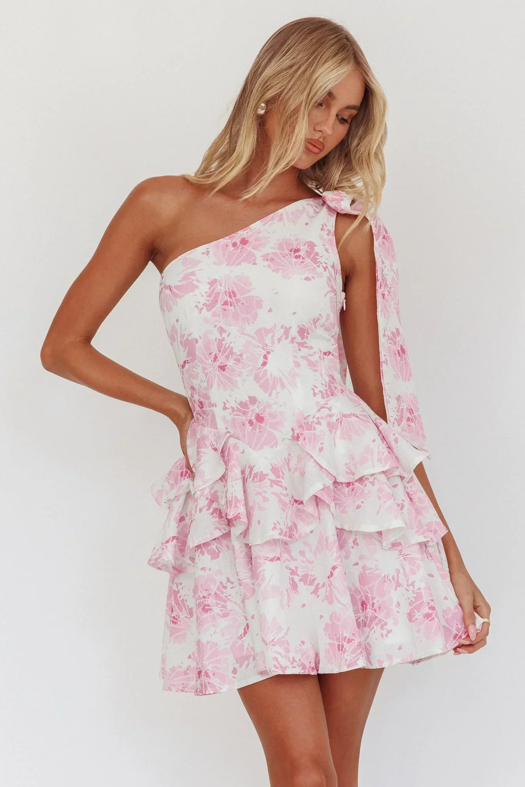 Robe Courte Asymétrique Superposée Imprimé Floral Rose Like Me