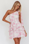 Robe Courte Asymétrique Superposée Imprimé Floral Rose Like Me