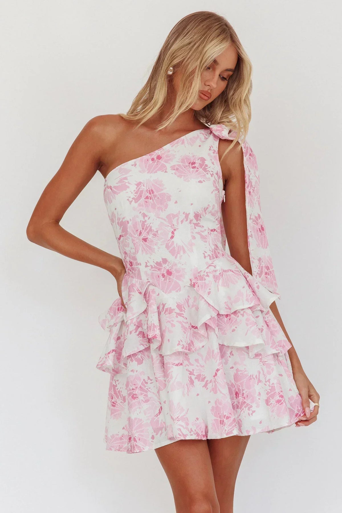 Robe Courte Asymétrique Superposée Imprimé Floral Rose Like Me