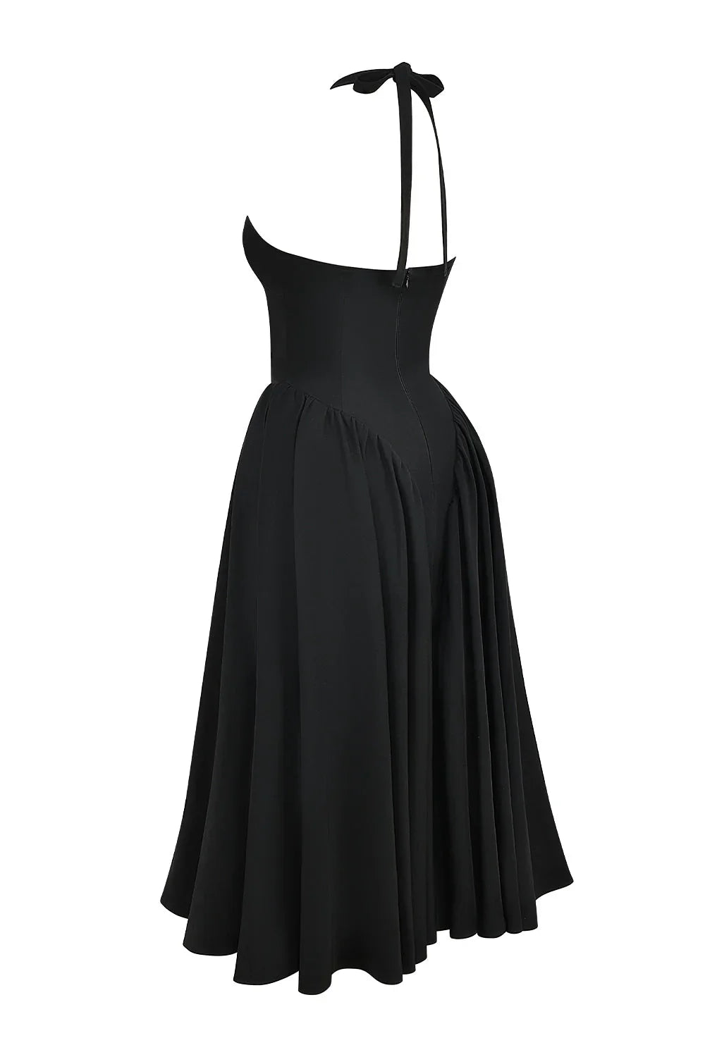 black twill halter midi dress