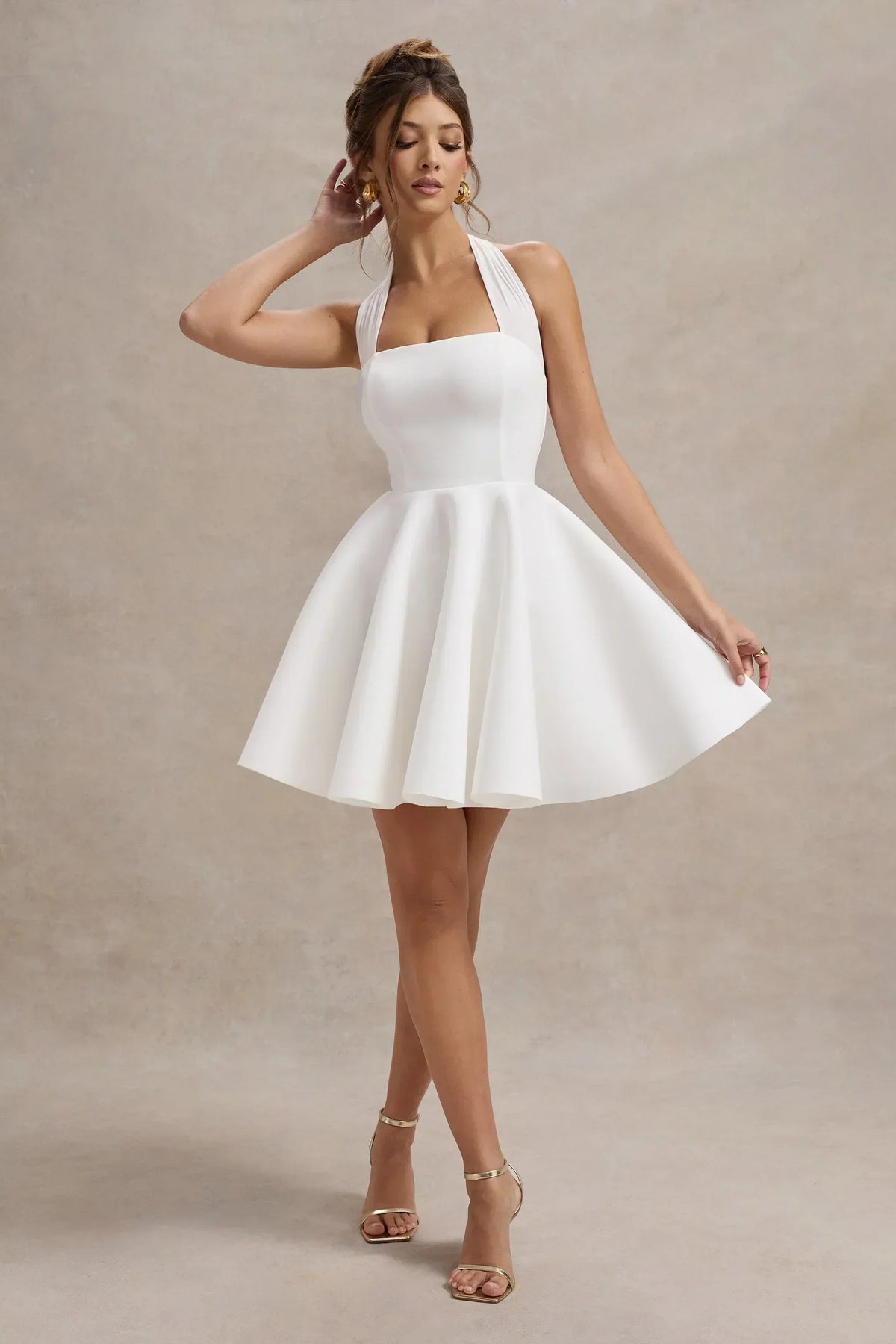 Peggy | Mini-robe patineuse blanche à col licou