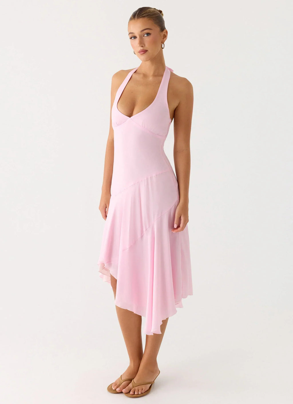 Robe midi asymétrique Faelie à col nu - Rose