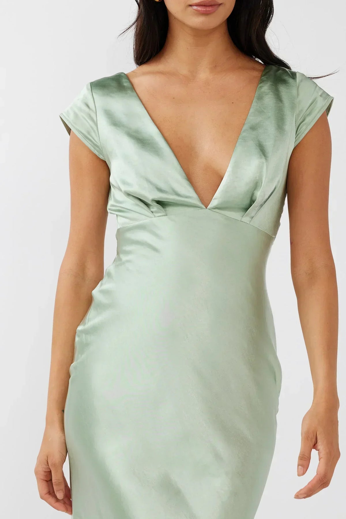 Robe mi-longue Lucinda à col en V et dos torsadé sauge