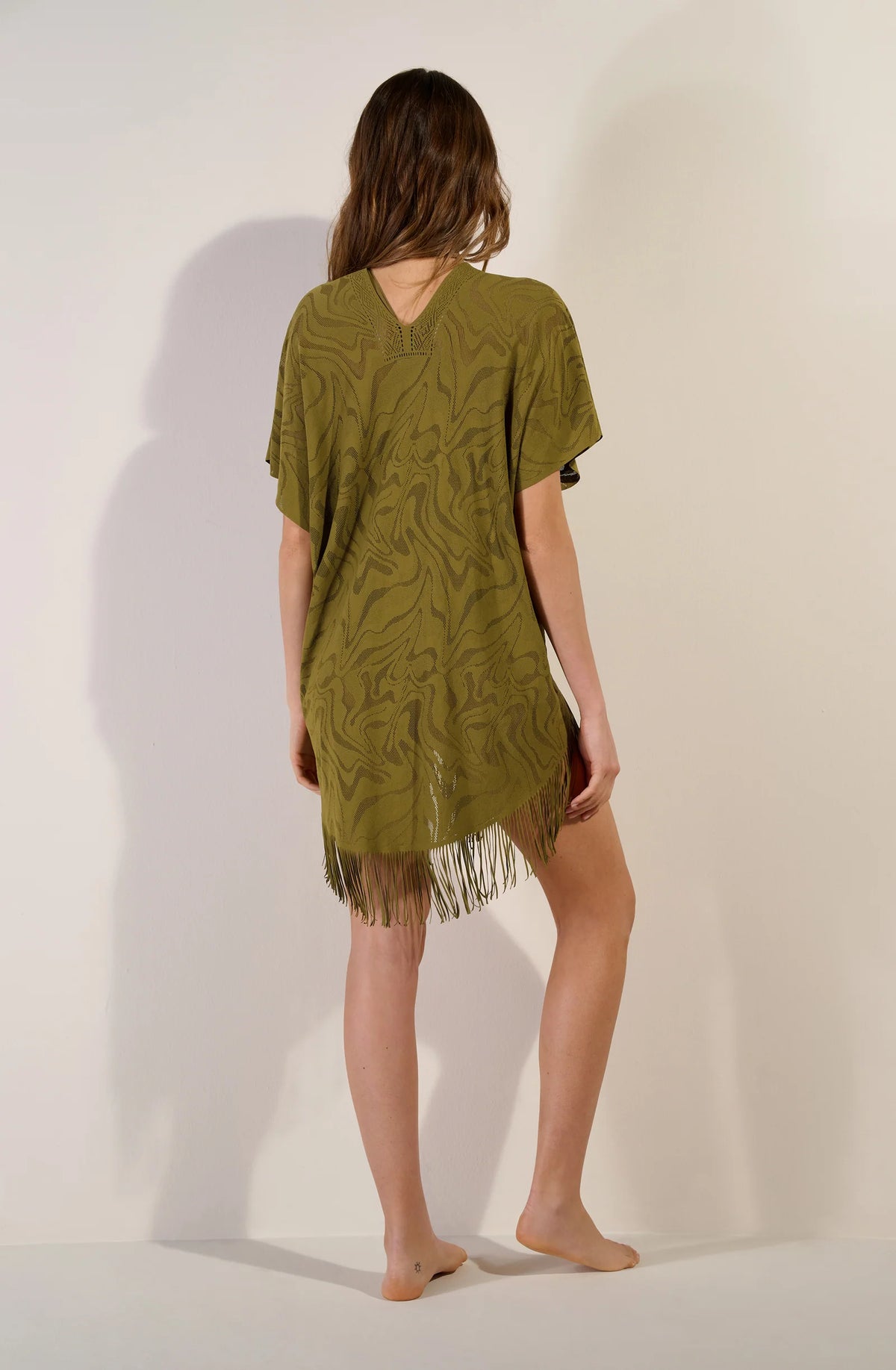 pery Purple lace fringed poncho tunic