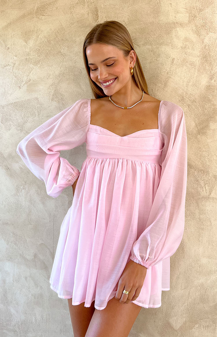 Robe mini Narla rose à manches longues