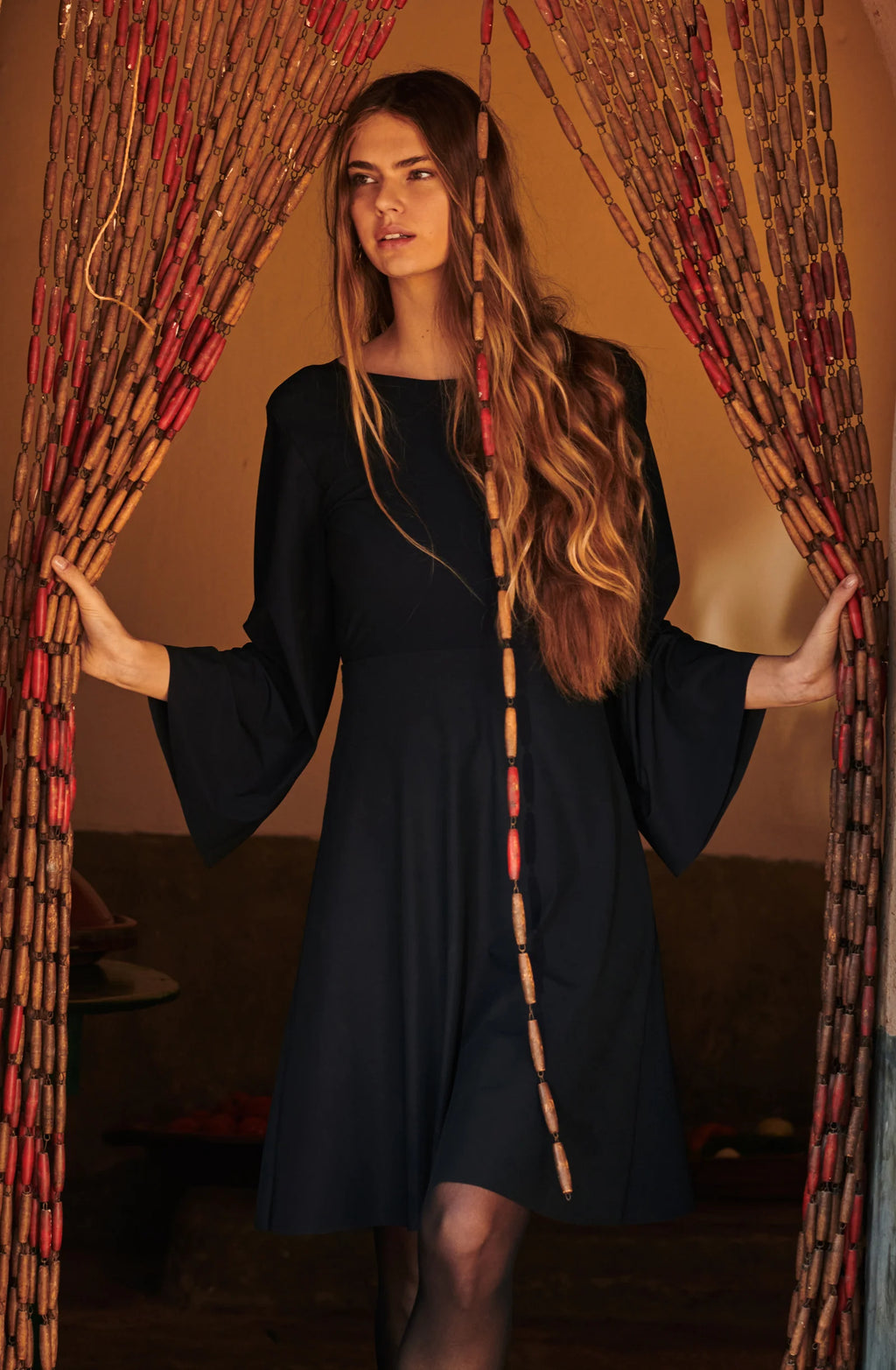 corey Short black dress with long sleeves