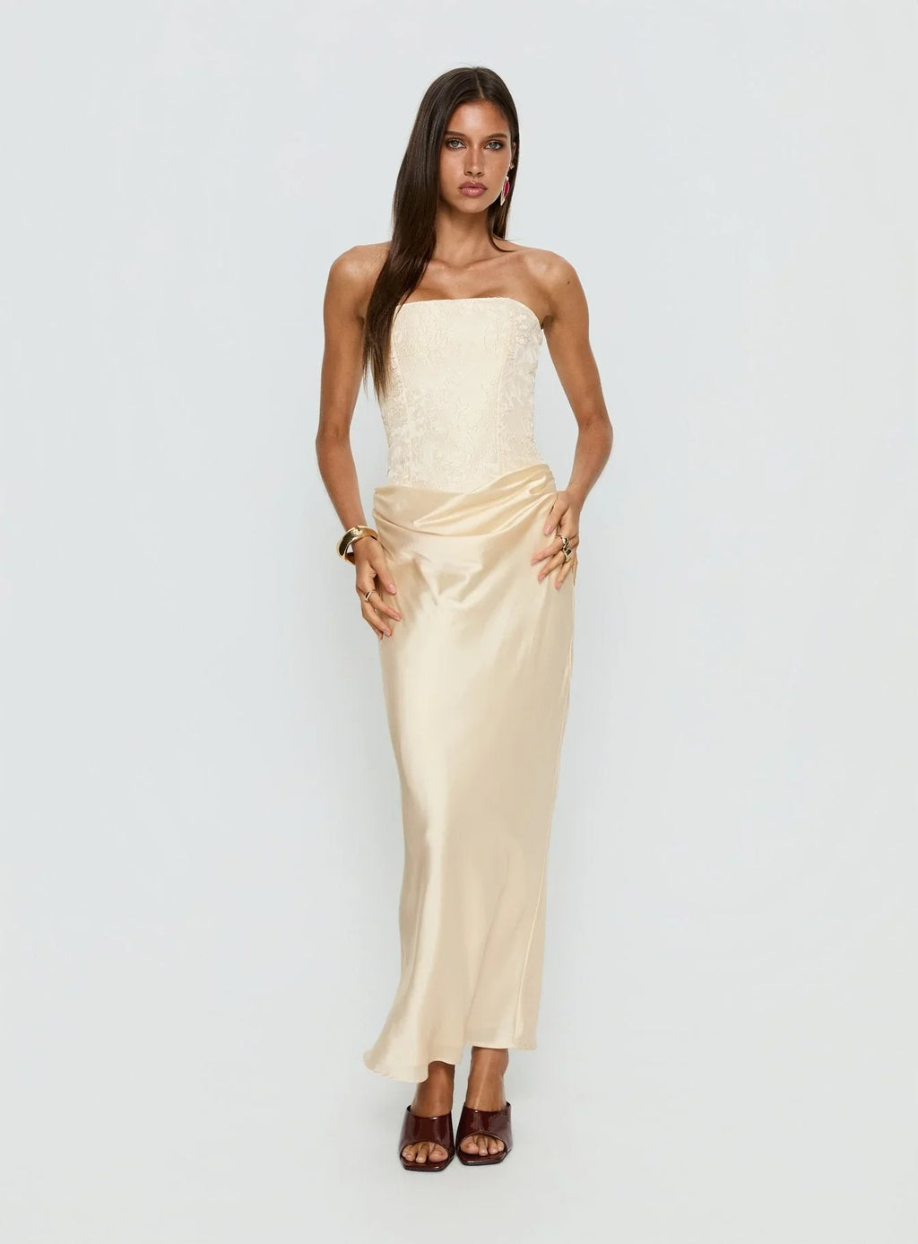 Robe longue drapée sans bretelles Jenevieve Citron