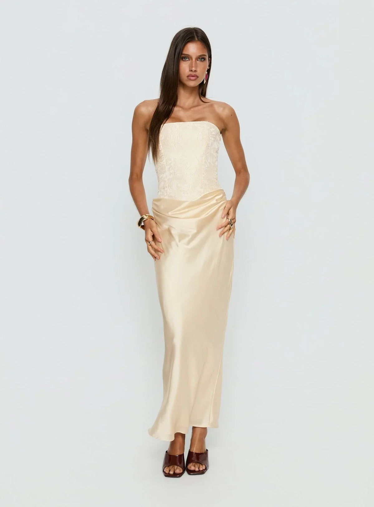 Robe longue drapée sans bretelles Jenevieve Citron