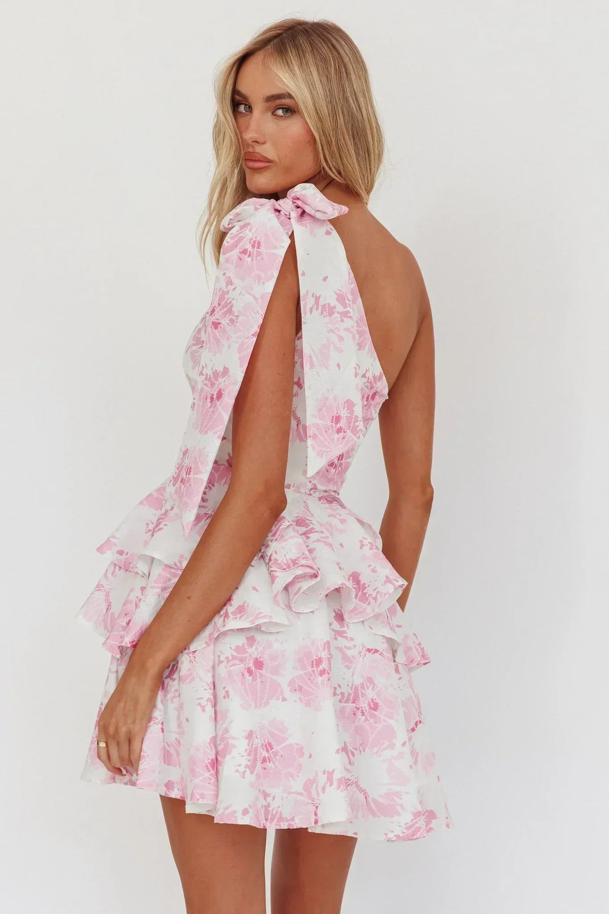 Robe Courte Asymétrique Superposée Imprimé Floral Rose Like Me
