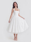 Lace-Up Halter Midi with Exposed Tulle Hem