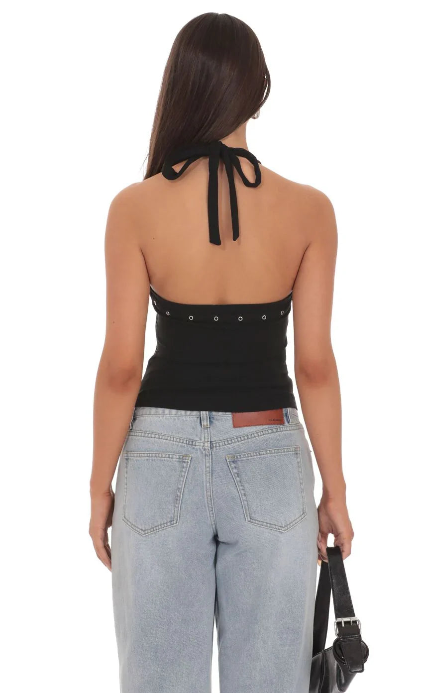 Haut à décolleté plongeant en V avec boucle décorative