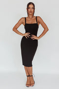 Robe midi Georgia noire à encolure carrée