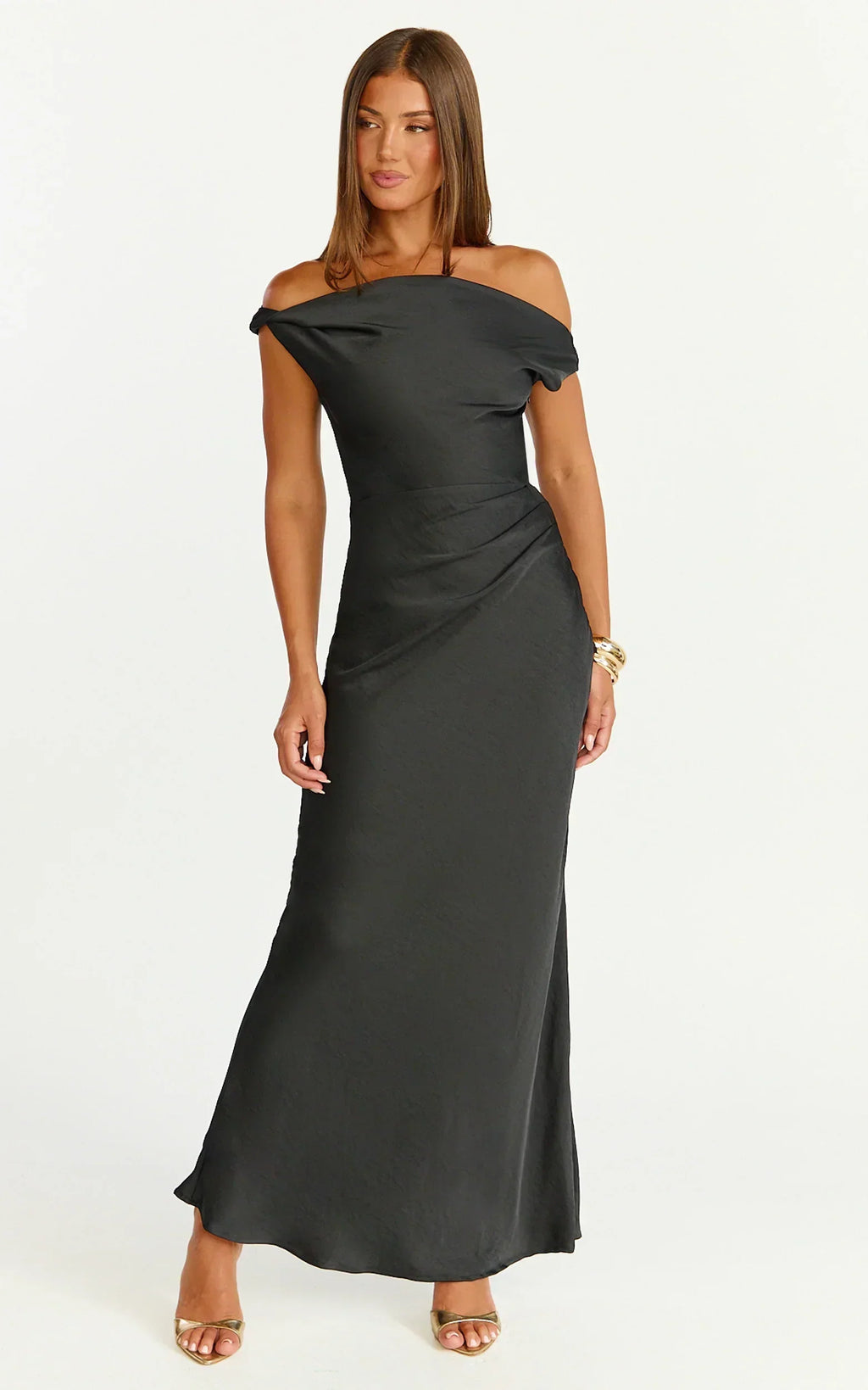 Robe midi Lira - Robe asymétrique en satin noir
