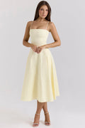 Robe midi trapèze en coton stretch imprimé citrons