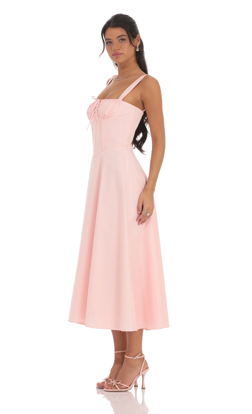 Robe midi corset froncée rose