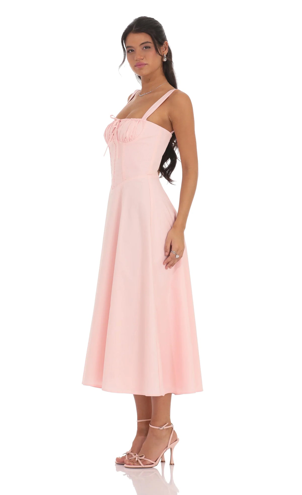 Robe midi corset froncée rose