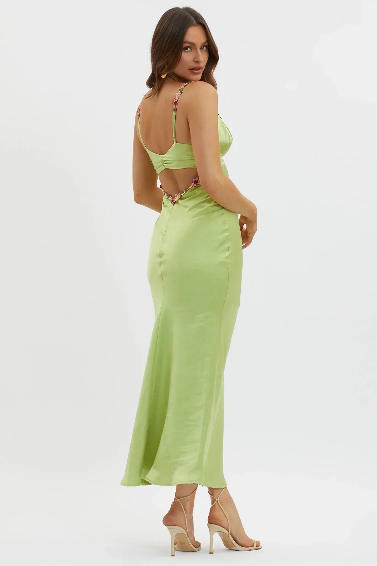 Robe Midi Coupe Muse à Bordure Fleurie Matcha