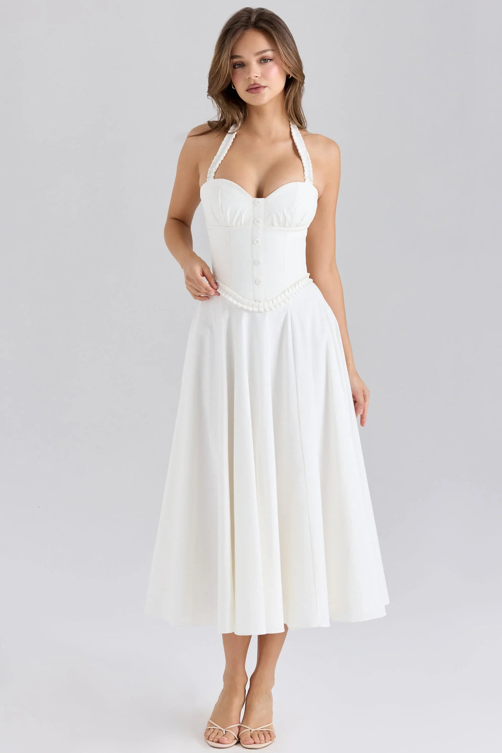 robe midi blanche en coton stretch à licou
