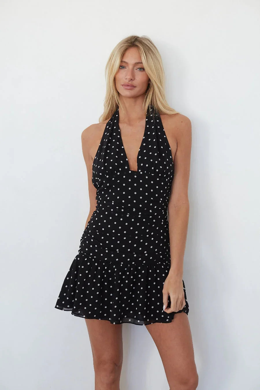 Mini-robe Halter Amina à pois
