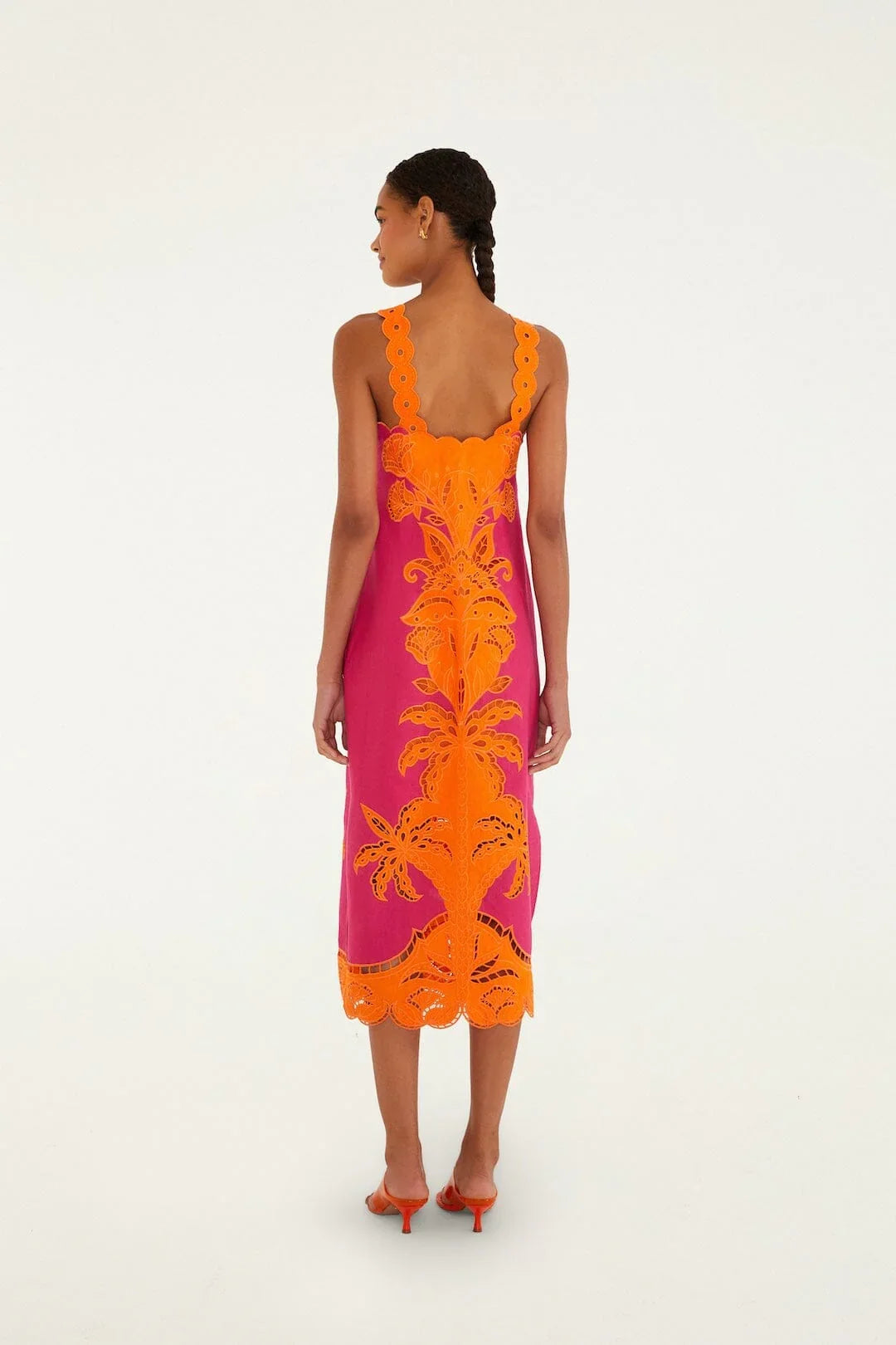Pink Cutwork Midi Dress