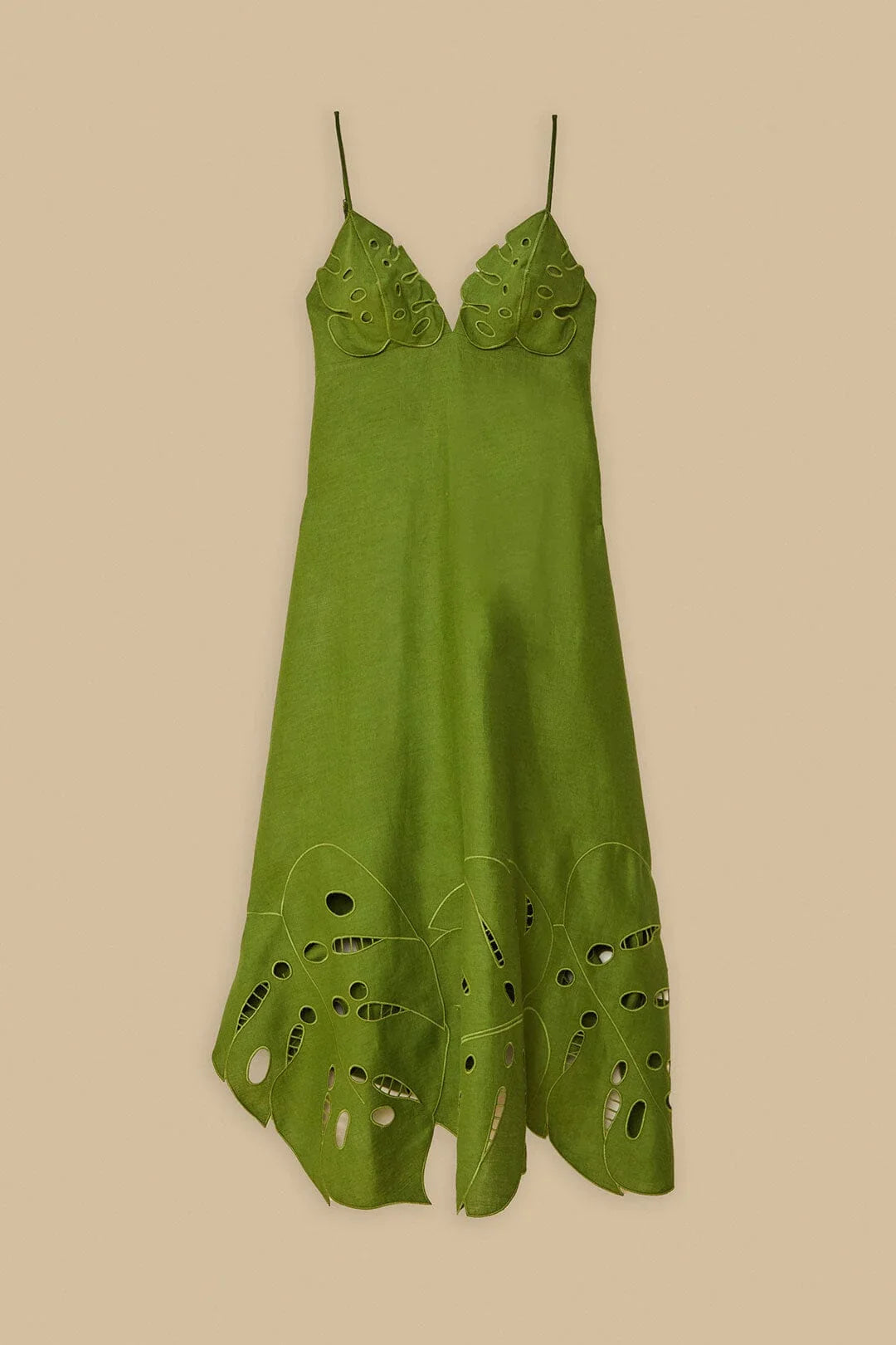 Robe midi verte brodée de Monstera