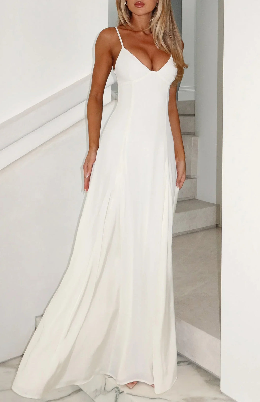 Robe longue élégante pour l'après-soirée Blanc cassé