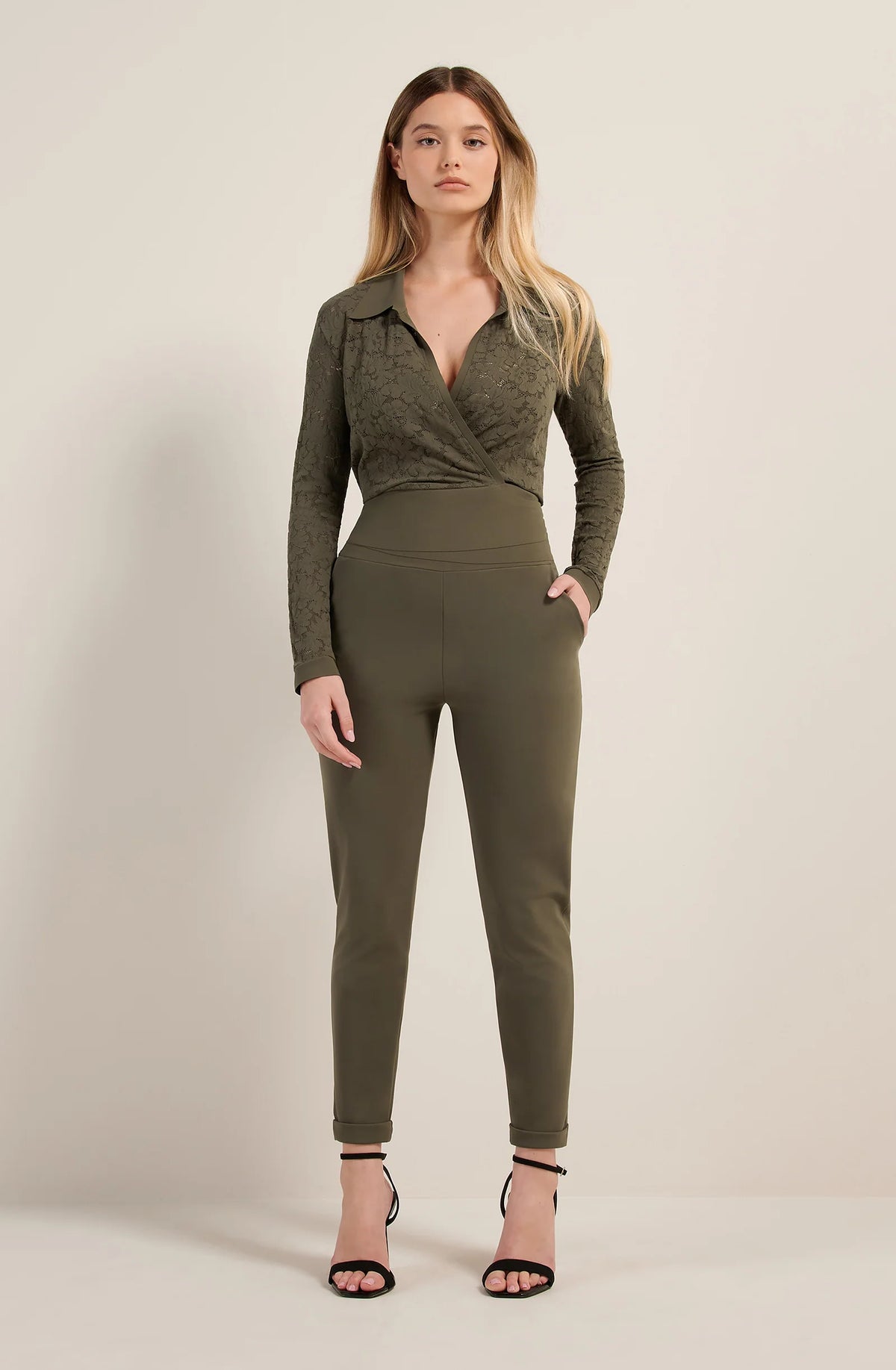 jazzi Lichen green slim trousers