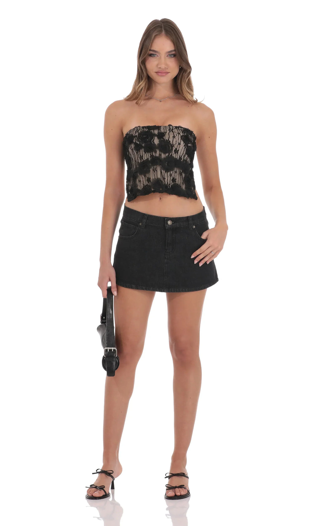 Haut bustier en dentelle texturée noir