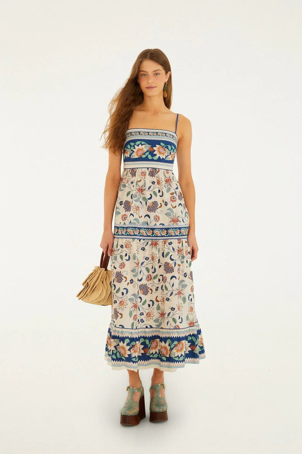 Robe midi en tapisserie florale rose pâle Delhi