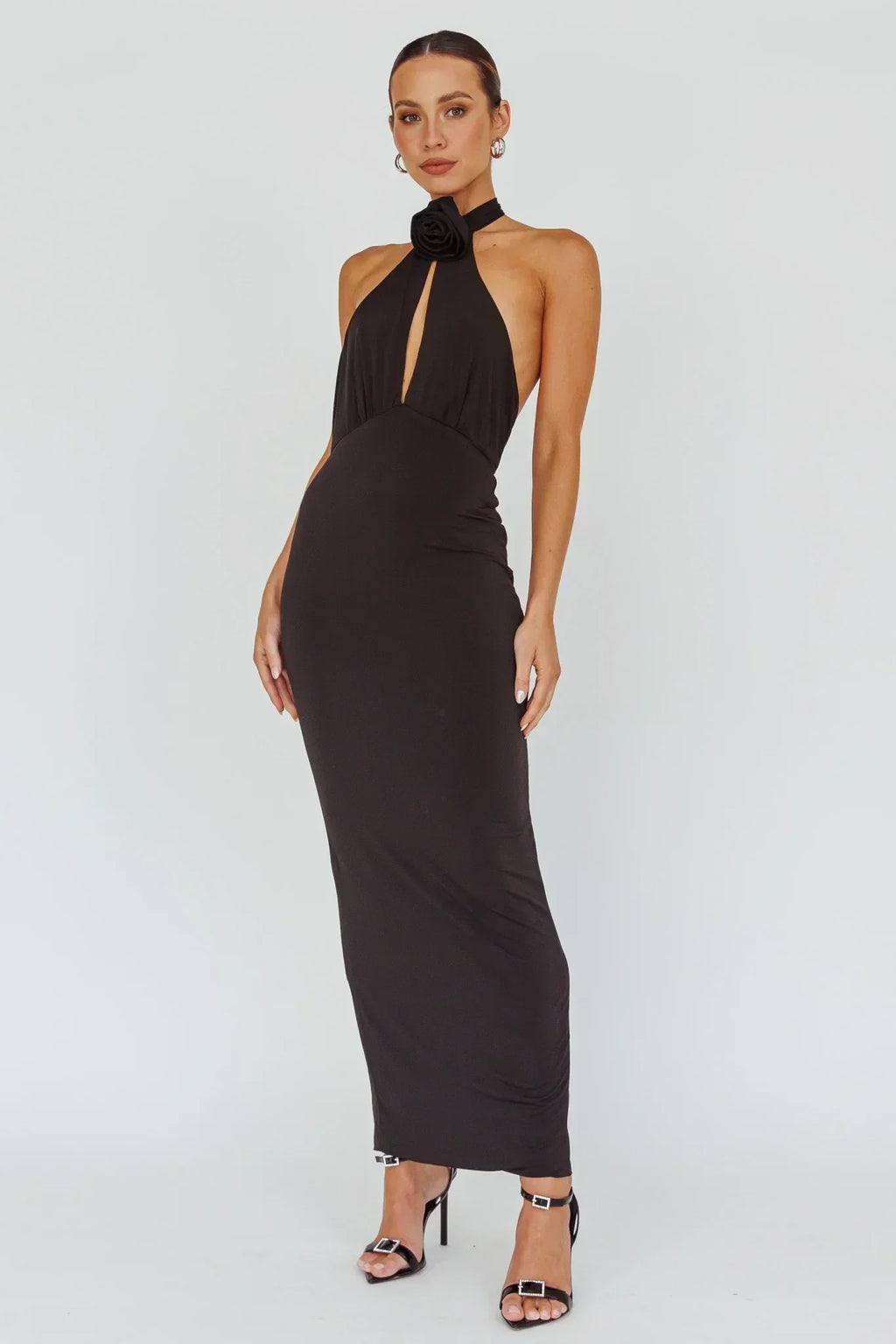 Robe Midi Simha Rose Halterneck Noire
