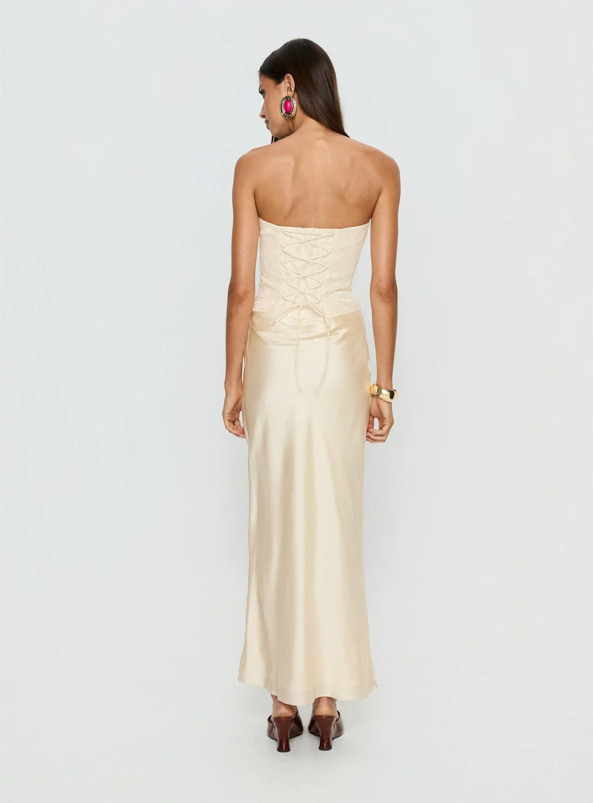 Robe longue drapée sans bretelles Jenevieve Citron