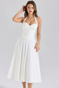 robe midi blanche en coton stretch à licou