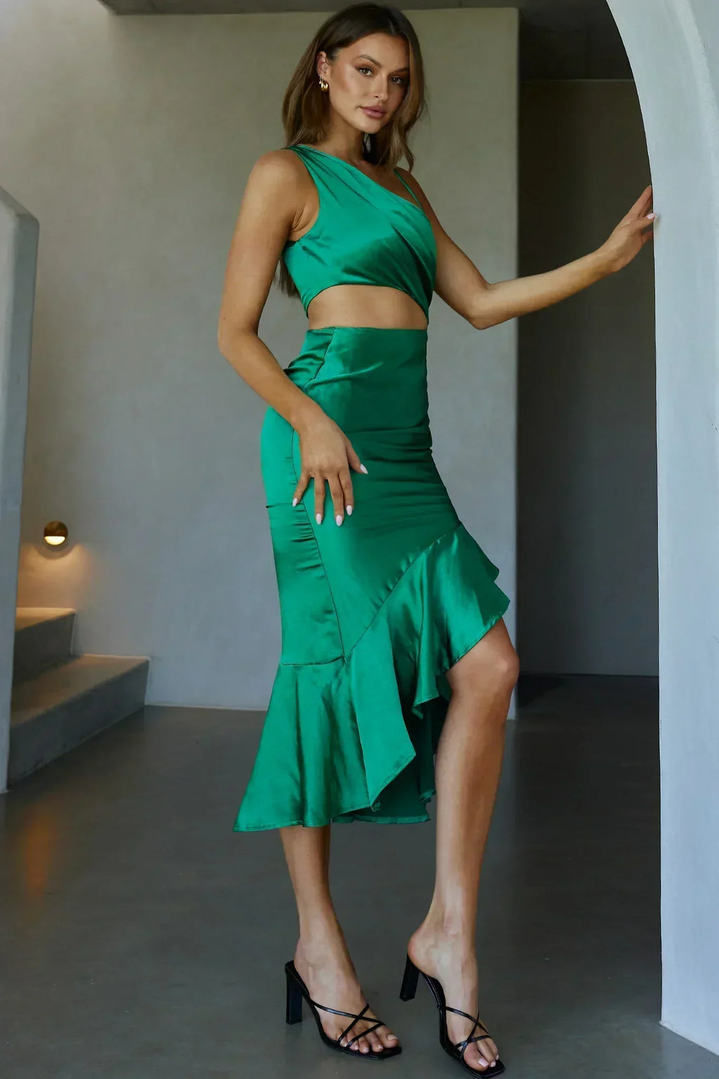 Robe midi découpée « Just A Rumor » verte