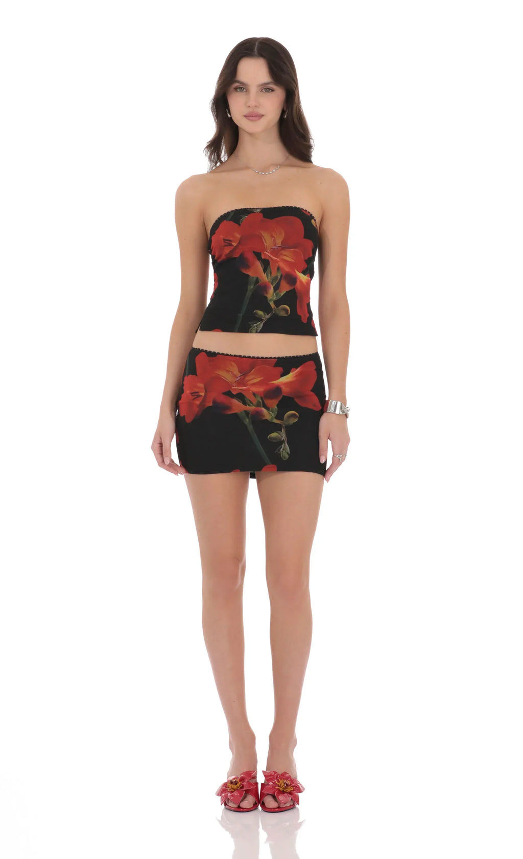 Haut tubulaire en maille florale noire