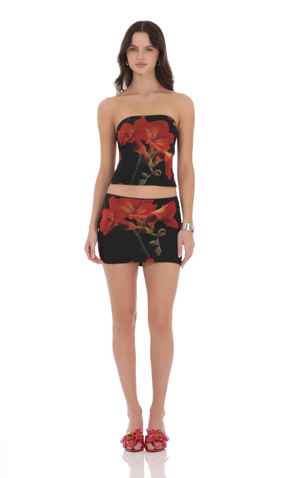 Haut tubulaire en maille florale noire