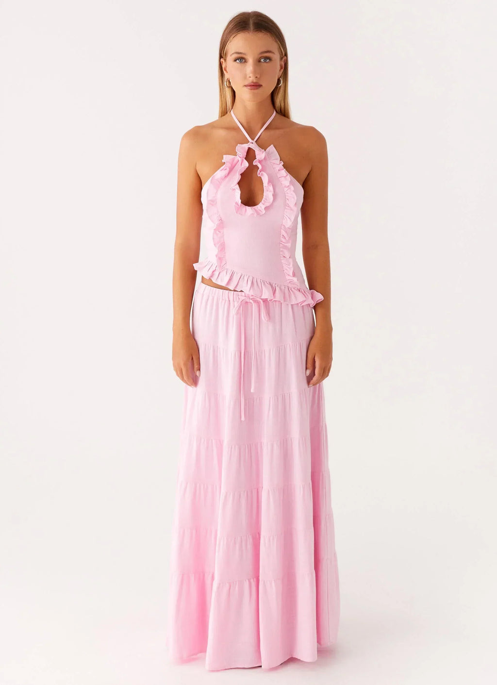 Jupe longue en lin Mariella - Rose