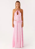 Jupe longue en lin Mariella - Rose