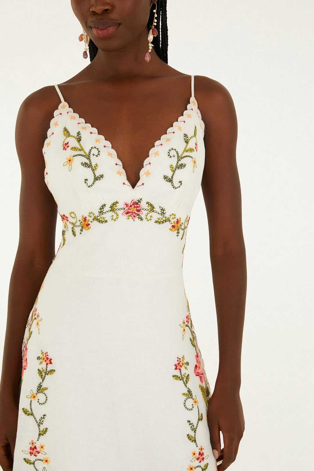 Robe mi-longue asymétrique Off-White à broderies florales