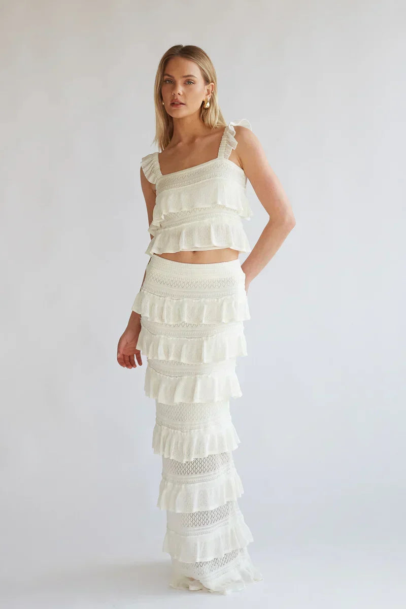 Ensemble Colette haut court en crochet et jupe longue