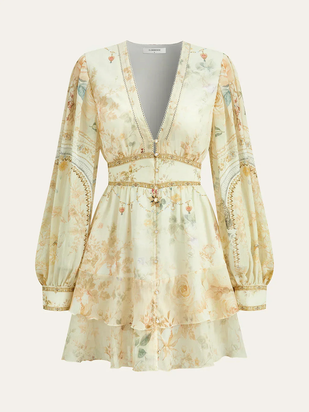 Mini-robe volantée en mousseline semi-transparente à imprimé floral