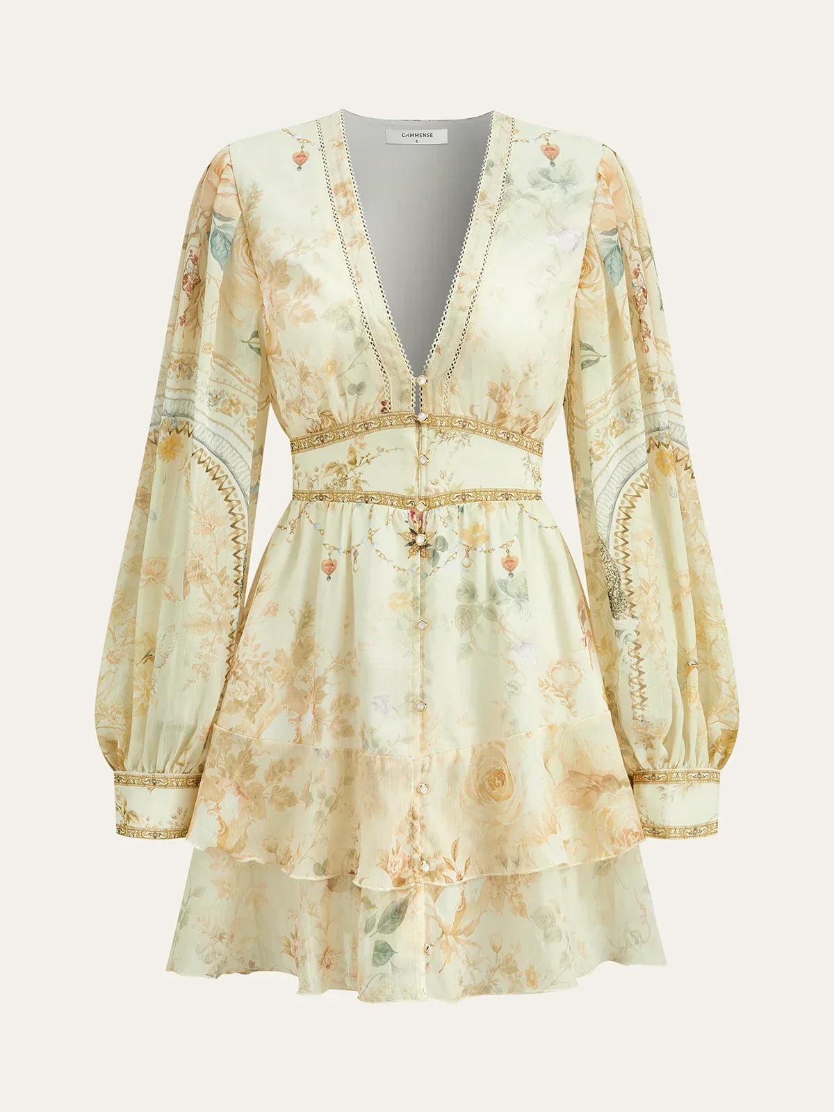 Mini-robe volantée en mousseline semi-transparente à imprimé floral