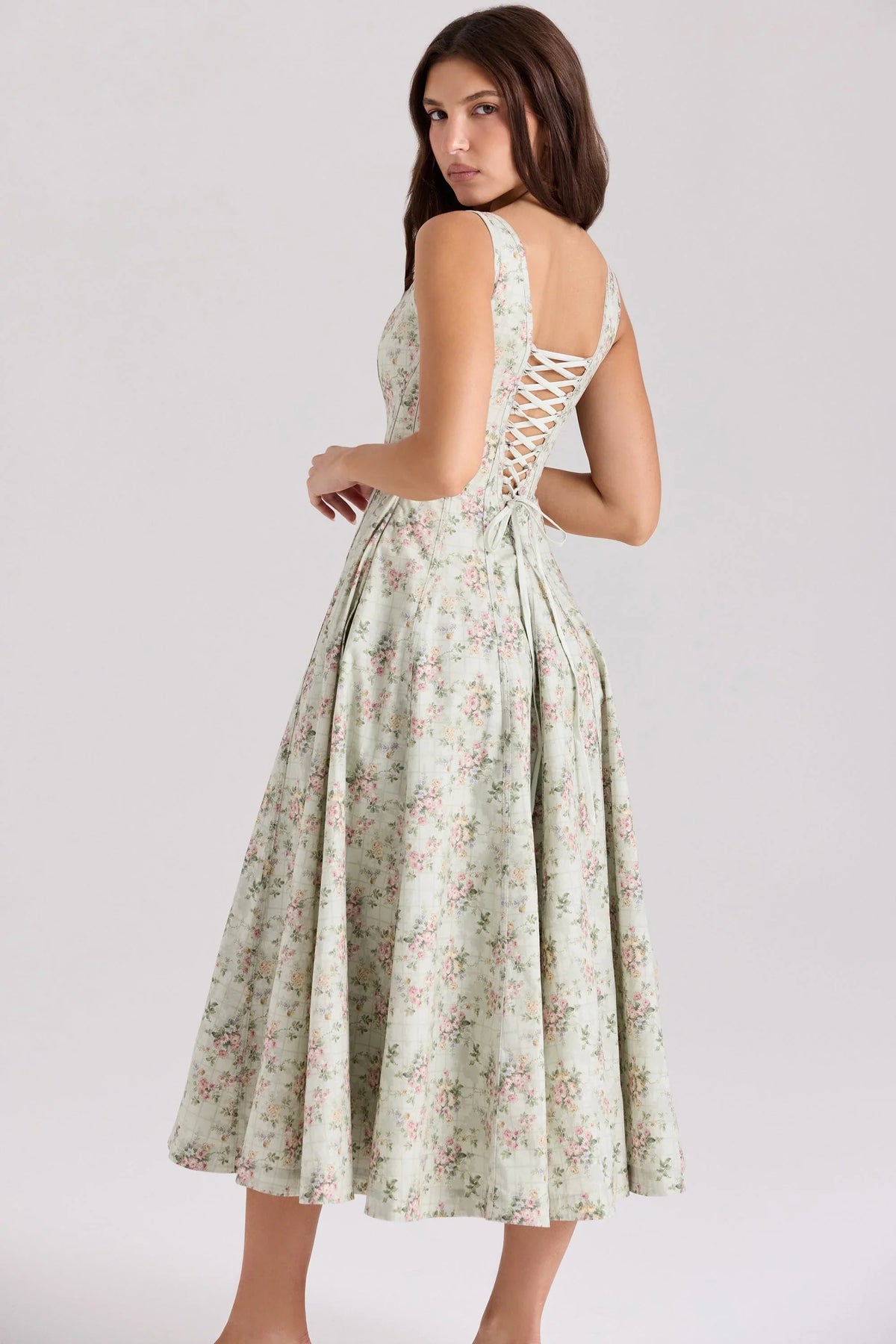 sage floral print cotton midi dress