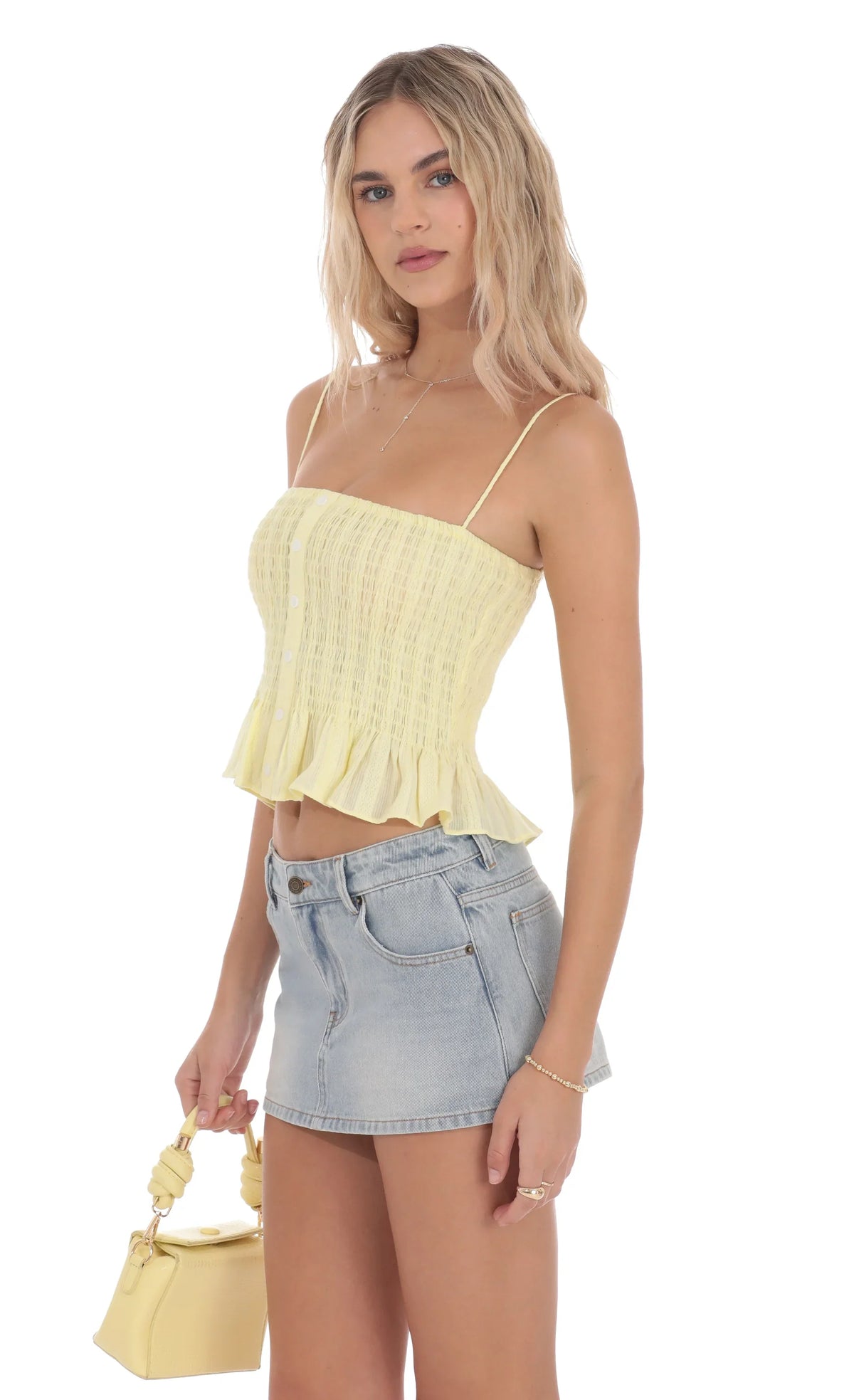 Chemisier boutonné smocké jaune