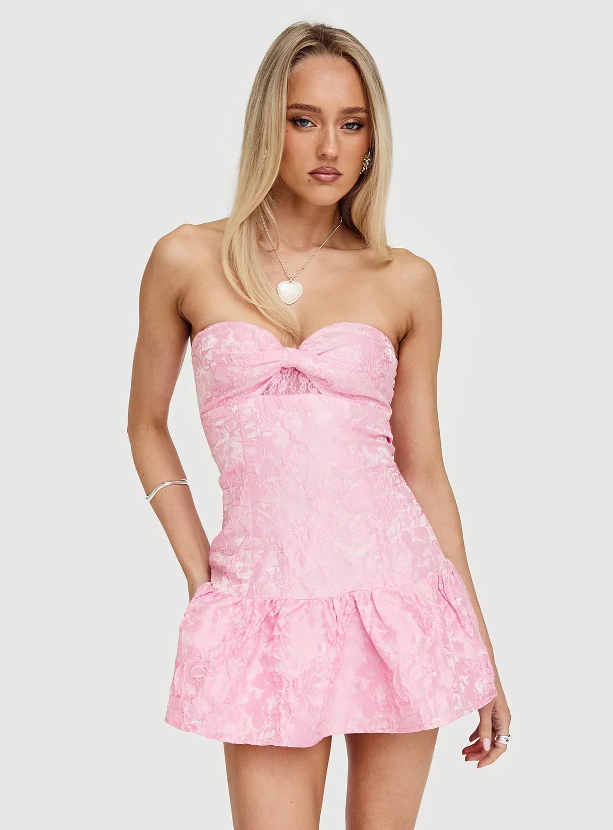 Mini-robe bustier jacquard rose Aubriana