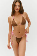 Haut de bikini réversible en satin Ari - Vintage Cheetah
