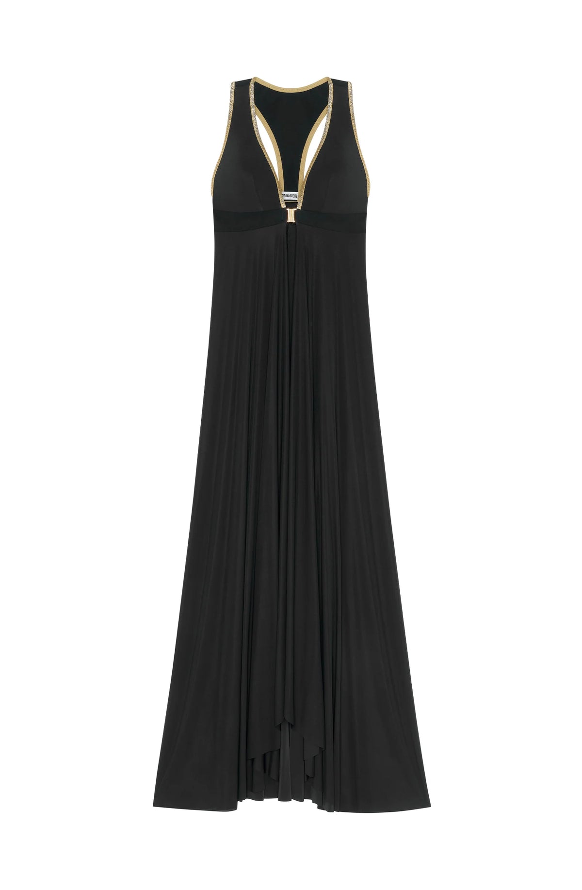 Robe longue bronze Rosane ouverte sur le devant