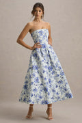 Annalise | Robe midi patineuse bandeau imprimé porcelaine bleue